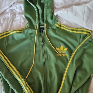 Vintage Addidas Green and Yellow Hoodie